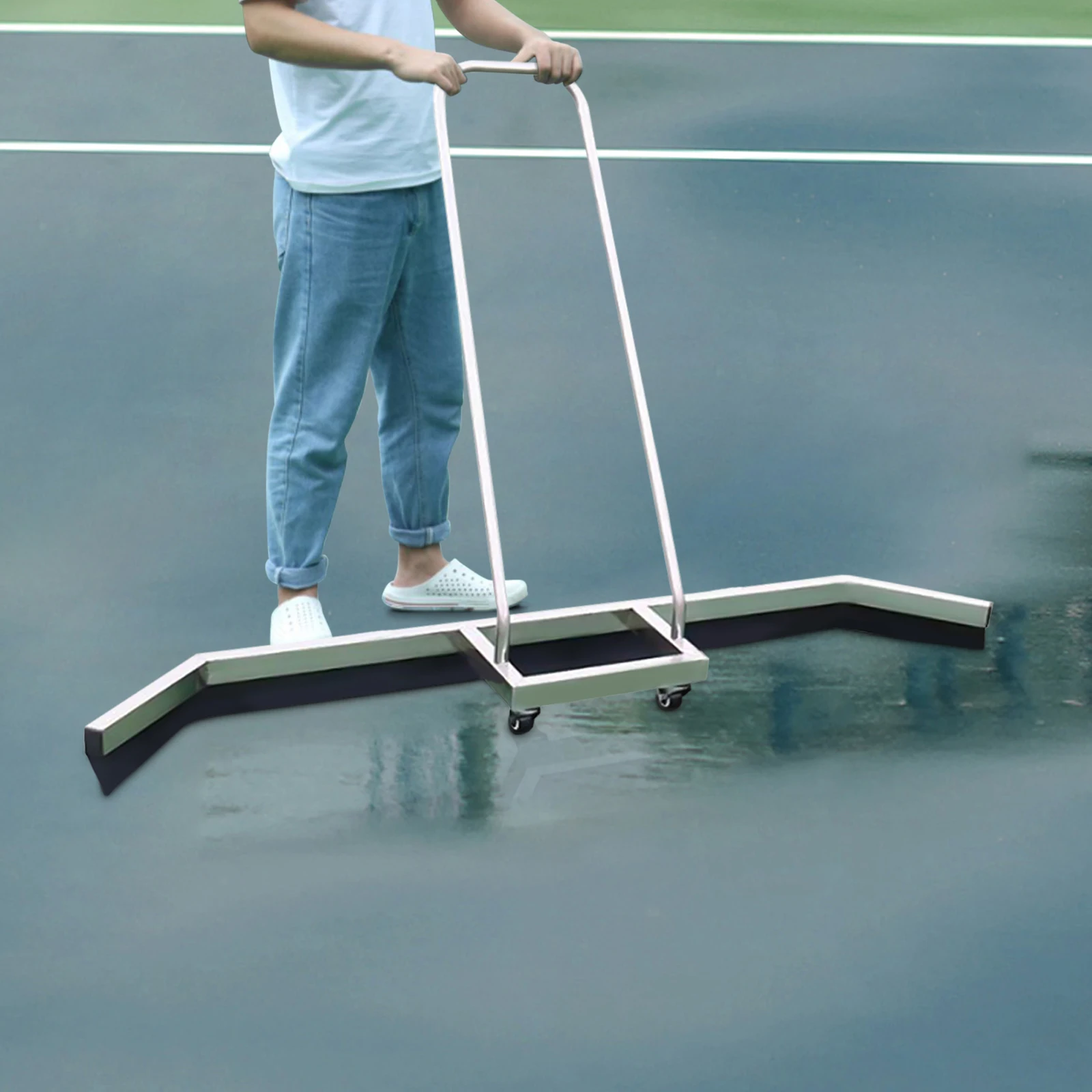 Raclette de terrain de sport avec roues universelles, essuie-glace pour terrain de basket-ball et de tennis en extérieur, en acier inoxydable et caoutchouc EVA, éliminateur d'eau