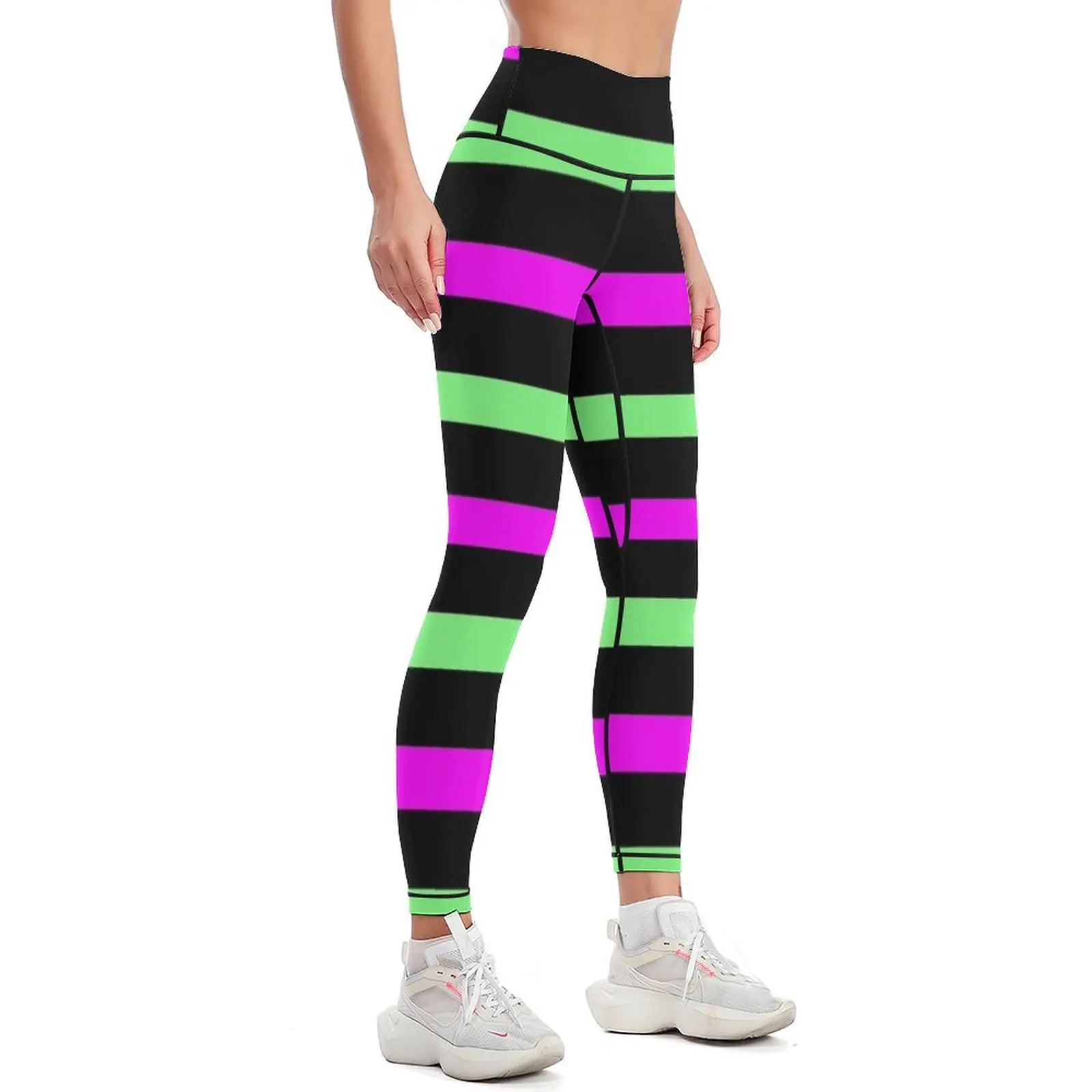 horizontal black, neon green, neon purple Leggings workout shorts Women's pants flared Womens Leggings