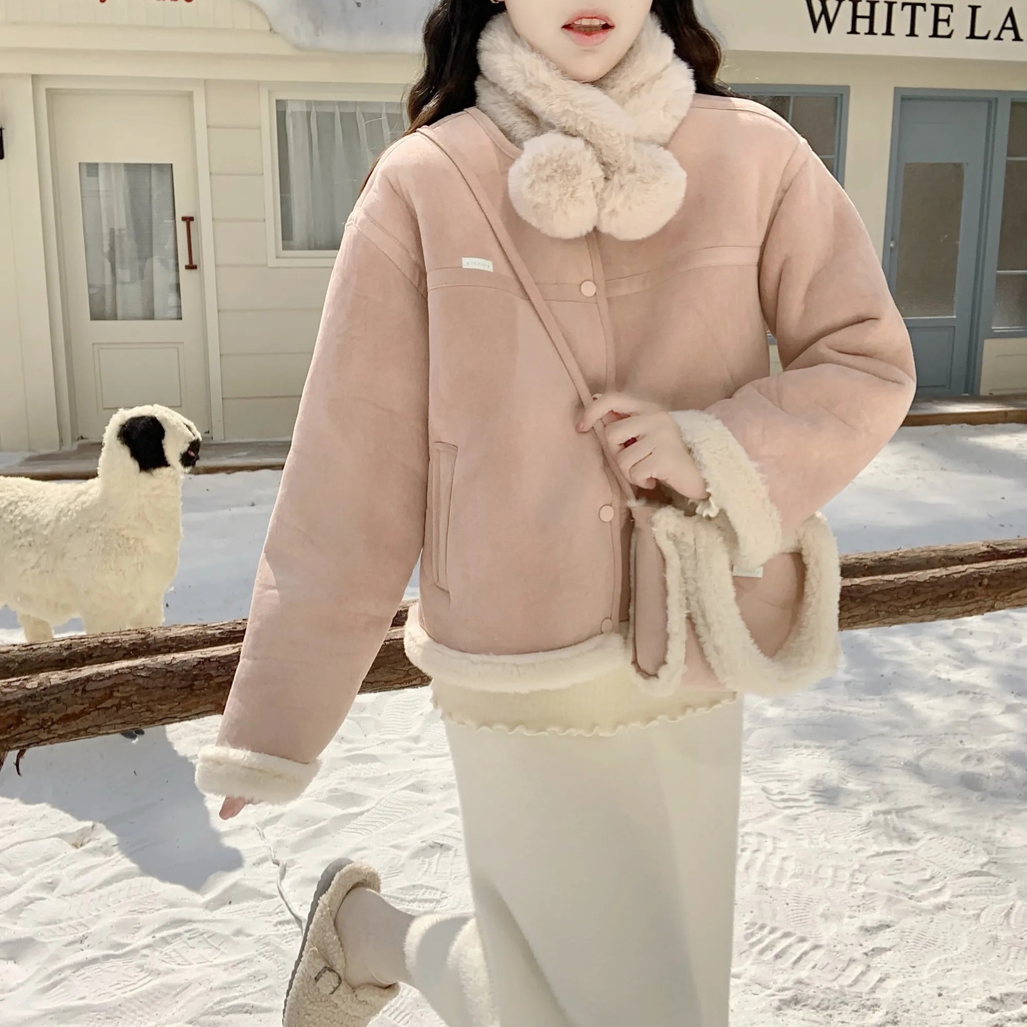 

Милая круглая шуба Ne Lamb Fur Jaet, женское теплое зимнее пальто из натуральной кожи с мехом, стеганое пальто, подставка, верхняя одежда