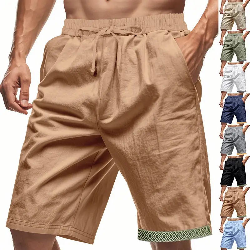 

Льняные шорты свободного кроя, мужские летние шорты из тонкого дышащего материала, пляжные спортивные повседневные брюки до колен в американском стиле хип-хоп
