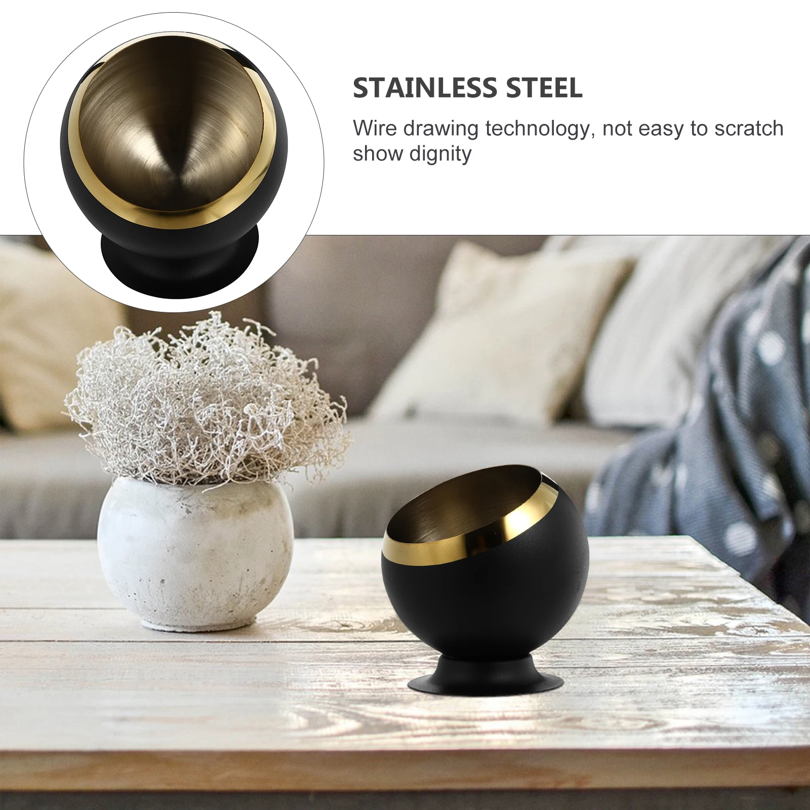 

Stainless Steel Ashtray Simple Desktop Rounded Cigarette Household Black Small Office Decorative Practical Container