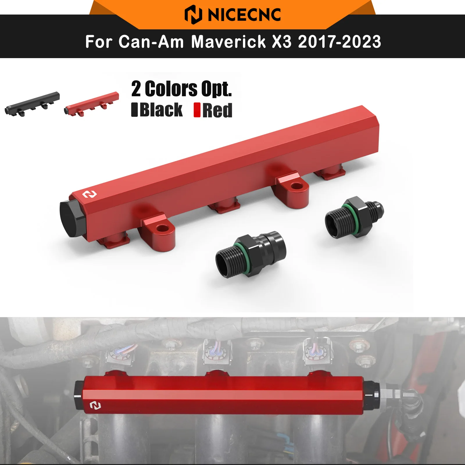 

NICECNC For Can Am Maverick X3 Fuel Rail For Can-Am Maverick X3 R RR Max R RR 900 HO 2017-2023 420874966 6061 Aluminum Alloy