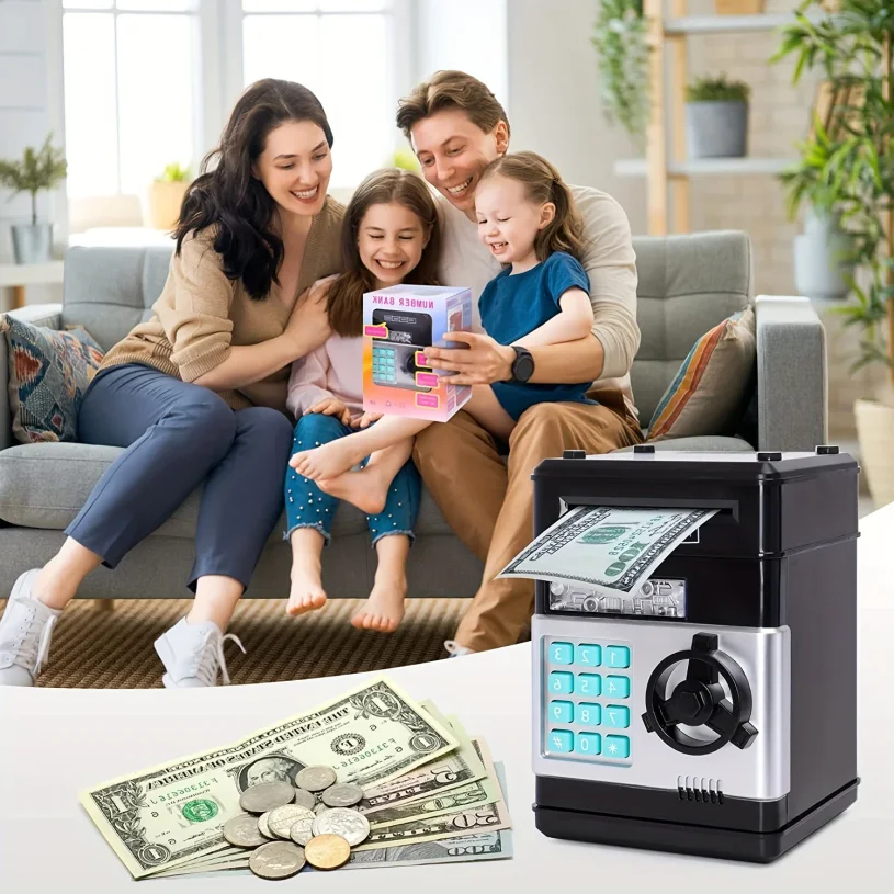 Creative Piggy Bank Automatic Mini Safe Coins Cash Saving Money Box Password Counter Code Key Lock Coin Bank ATM Child Gift