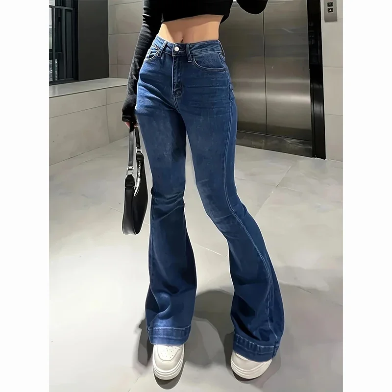 2025 Lady Chic Fashion High Waist Flared Jeans Women Comfortable Stretchy Thin Denim Pants Girls Concise Bell Bottoms Trousers
