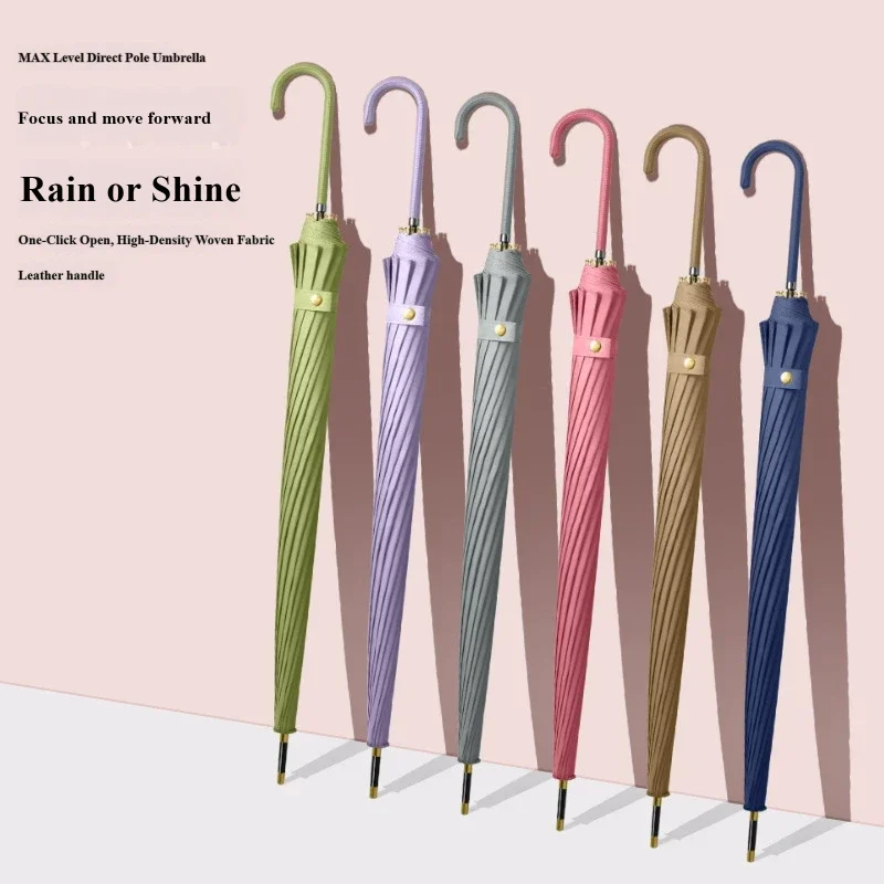 Japanese Style Solid Color Long Handle Umbrella, Korean Forest Style Auto Open Straight Umbrella, Minimalist Retro Fresh Sun & R