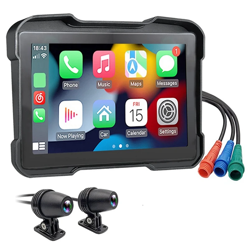 Motorcycle DVR Dash Cam Portable 5 Inch Wireless Carplay Android Auto Screen GPS Navigation Waterproof Monitor