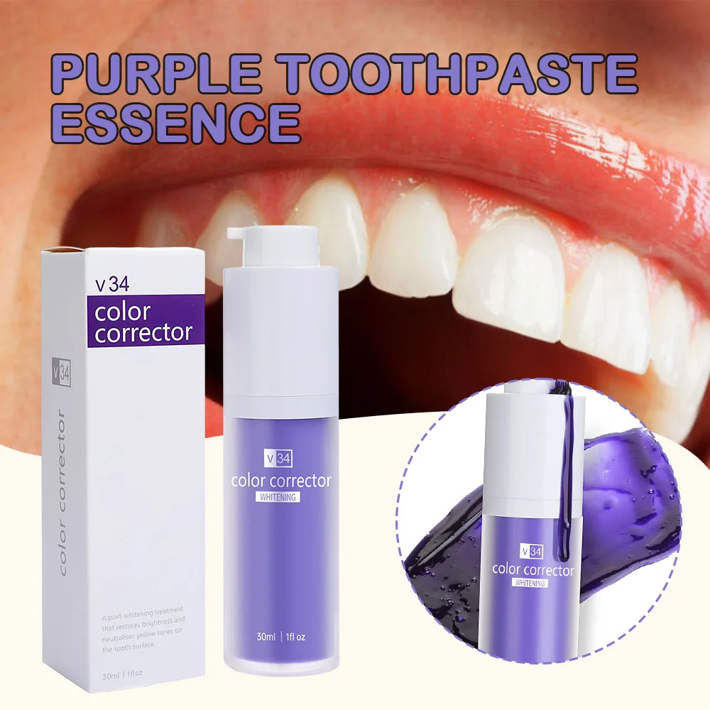 V34 Teeth Cleaning Purple Whitening Toothpaste Refreshing Breath Teeth Cleaner For Women Men Teeth Cleaner Oral Care Product