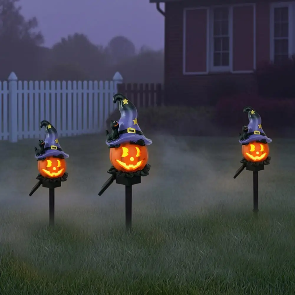 Outdoor Halloween Solar Pumpkin Lights Solar Pumpkin Garden Light Halloween Witch Hat Ghost Yard Stake Decor for Party