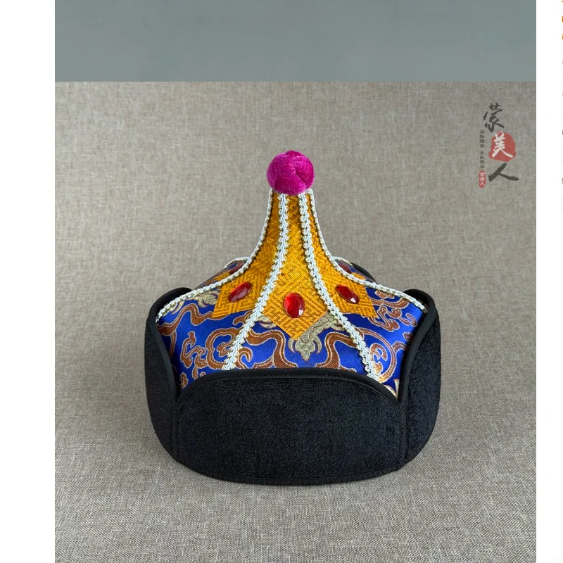 Chinese Mongolian Men's Royal Hat Traditional Pointed Performance Hat Adult Handmade