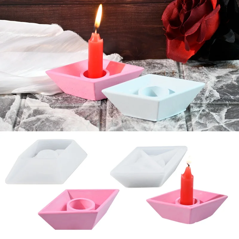 Paper Boat Candlestick Silicone Mold Handmade Candle Holder Cement Gypsum Epoxy Resin Molds  Craft Supplies For Table Decoration