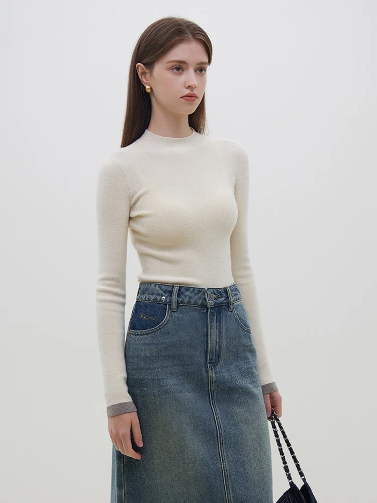 FSLE 【Multiple Colors Optional】Half Turtleneck Inner Bottoming Shirt for Women Winter 2023 Newly Slim Knitted Sweater for Female