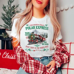 The North Pole Polar Express Daily Trips Printed Women's Short Sleeved Harajuku Street T-Shirt Casual Loose Top Pattern T-Shirt