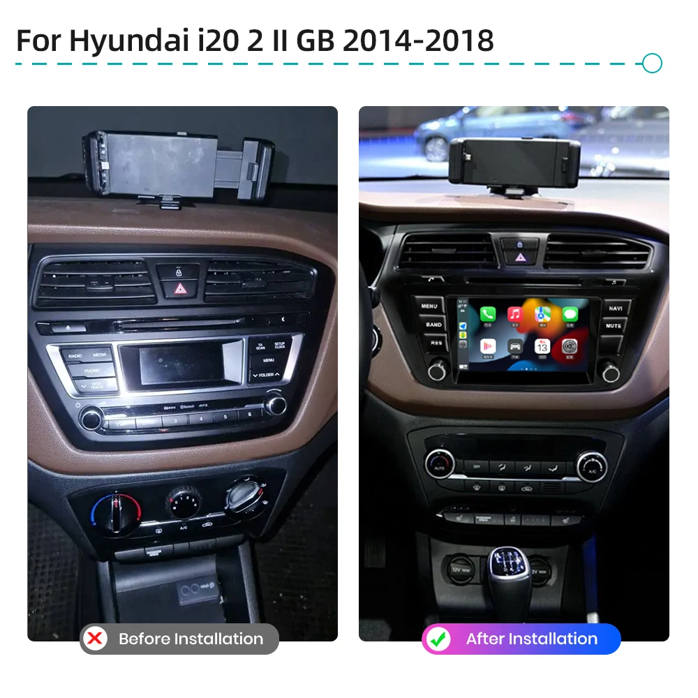 CarPlay أندرويد 14.0 لشركة هيونداي i20 2 II GB 2014-2018 مشغل فيديو الوسائط المتعددة الملاحة 4G واي فاي بلوتوث DSP ستيريو راديو السيارة