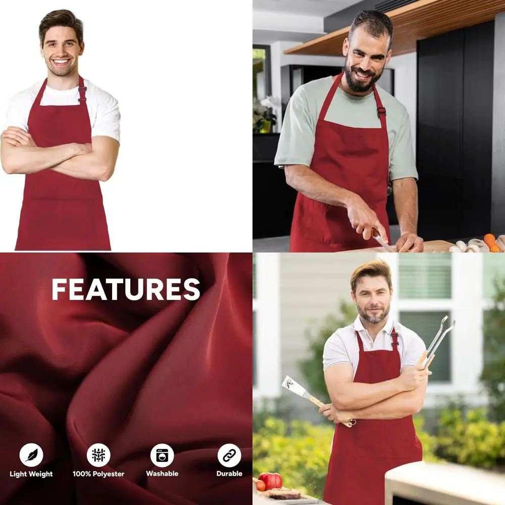

Polyester Kitchen Apron with Adjustable Strap, Water-Resistant, Pockets, and Long Ties