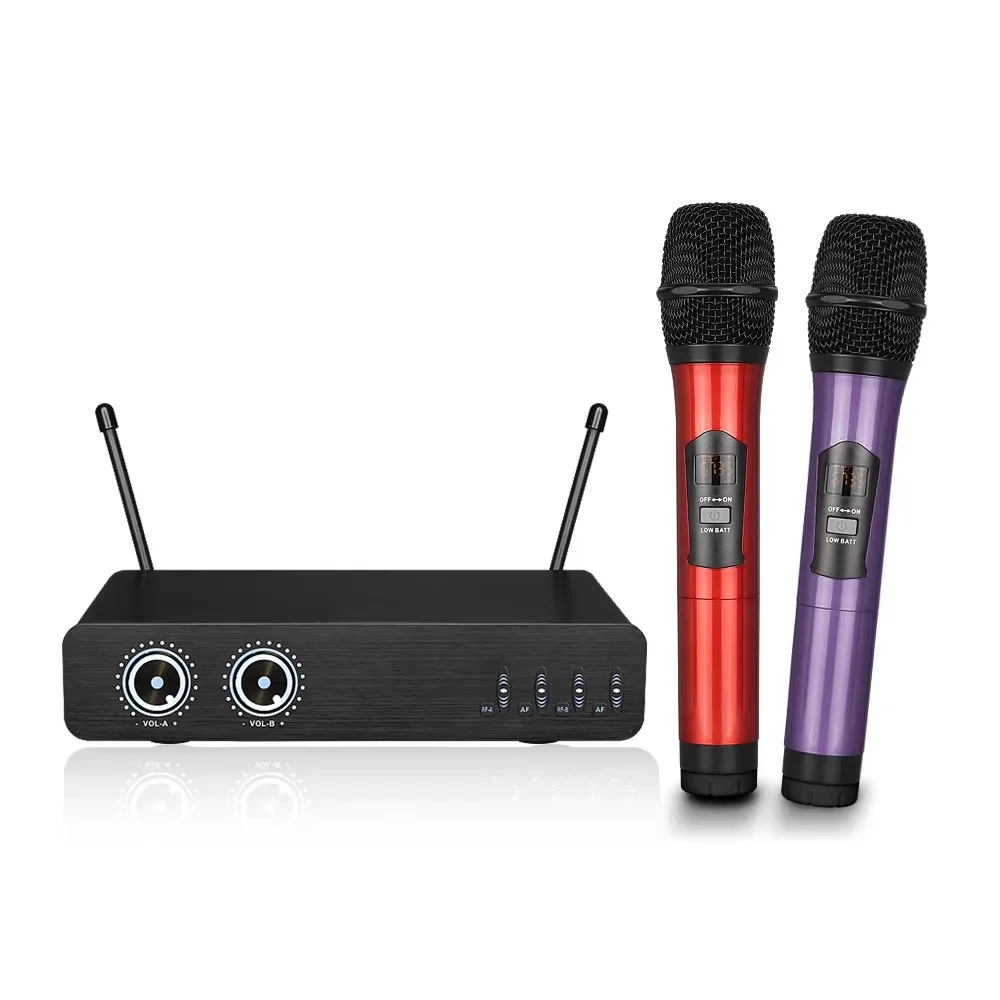 Mikrofon Bluetooth nirkabel Uhf, mikrofon profesional jangkauan kerja 150m Speaker Karaoke dengan 2 mikrofon dakwah hy226