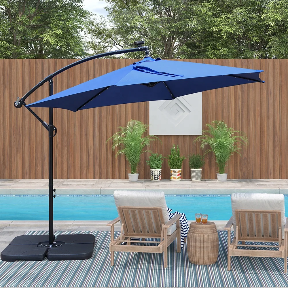 Light Emitting Diode Lighting Parasol Patio Umbrella Garden Parasol Cantilever Light Emitting Diode Umbrella Outdoor Solar