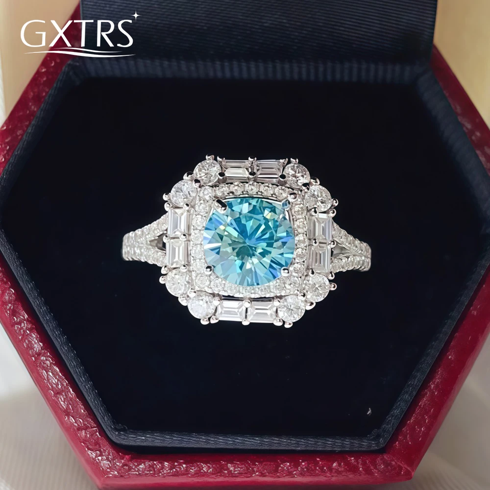 

GXTRS 1CT Real Moissanite Ring For Women 925 Silver Blue Lab Diamond Luxury Engagement Wedding Band Gift 18K Plated Fine Jewelry