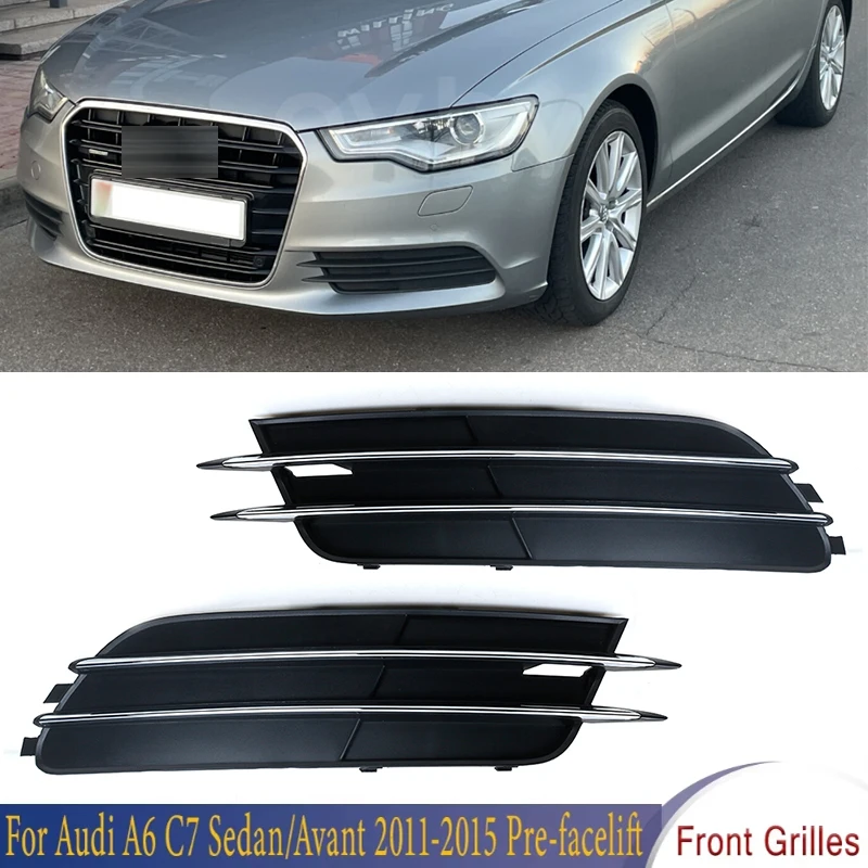 Front Bumper Grilles Cover Fog Light Cover Lamp Mask For Audi A6 C7 Sedan/Avant 2011-2015 Pre-facelift