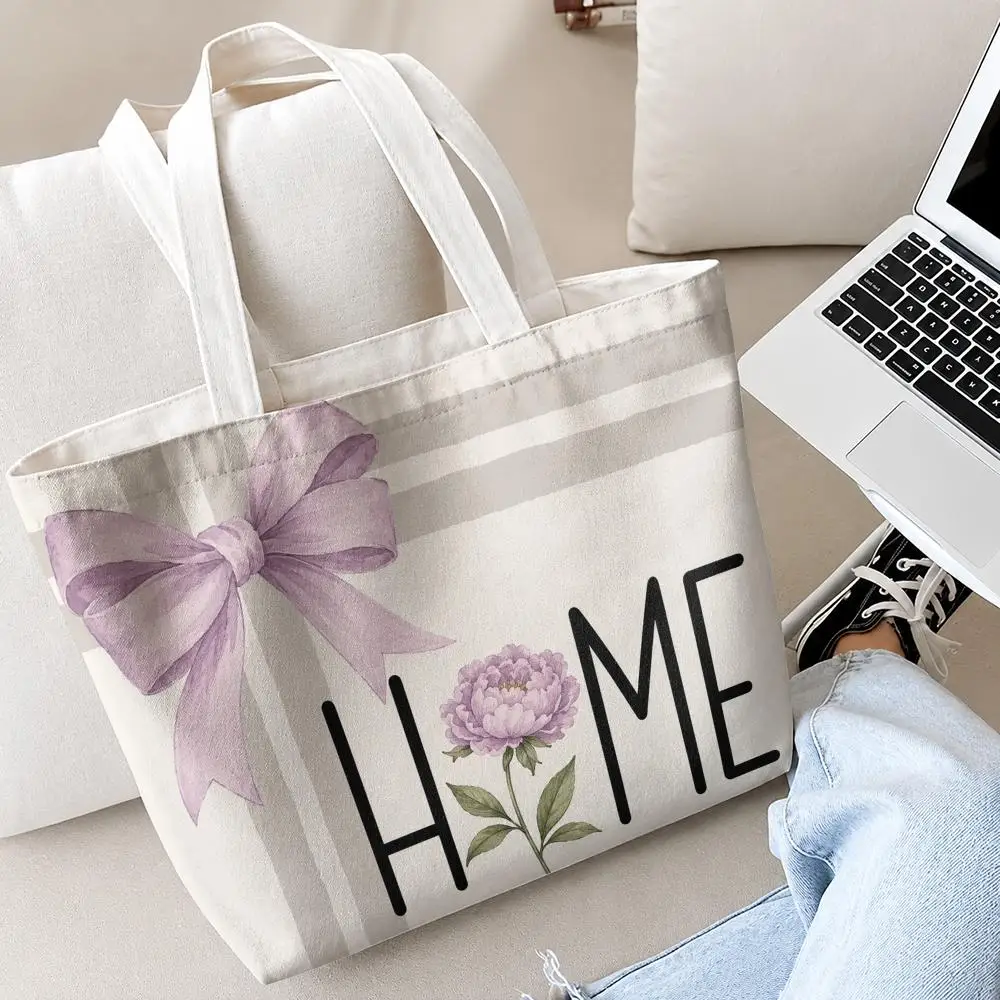 Pink Rose Storage Bags 2-Piece Set Double-Sided Print with Zipper Canvas Eco Tote Bag for Beach Travel Picnic