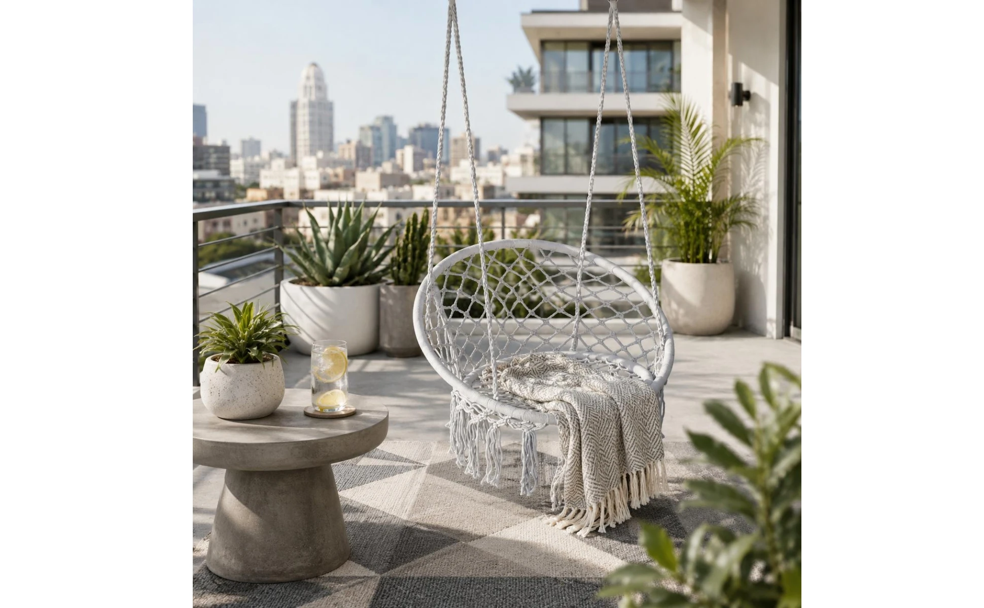 Macrame Chair Airy Lattice Cotton Rope Hanging Chair Home Furniture Oval Frame Single-Color