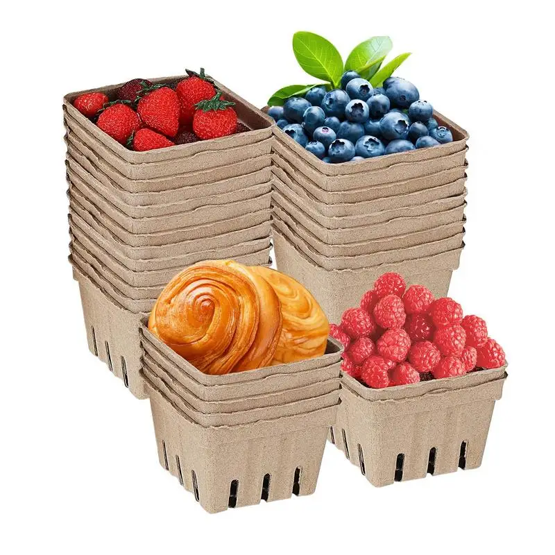 Produce Basket For Counter Thick 30pcs Fruit Containers Stackable Berry Baskets For Party Cardboard Fruit Cartons Farmers Market