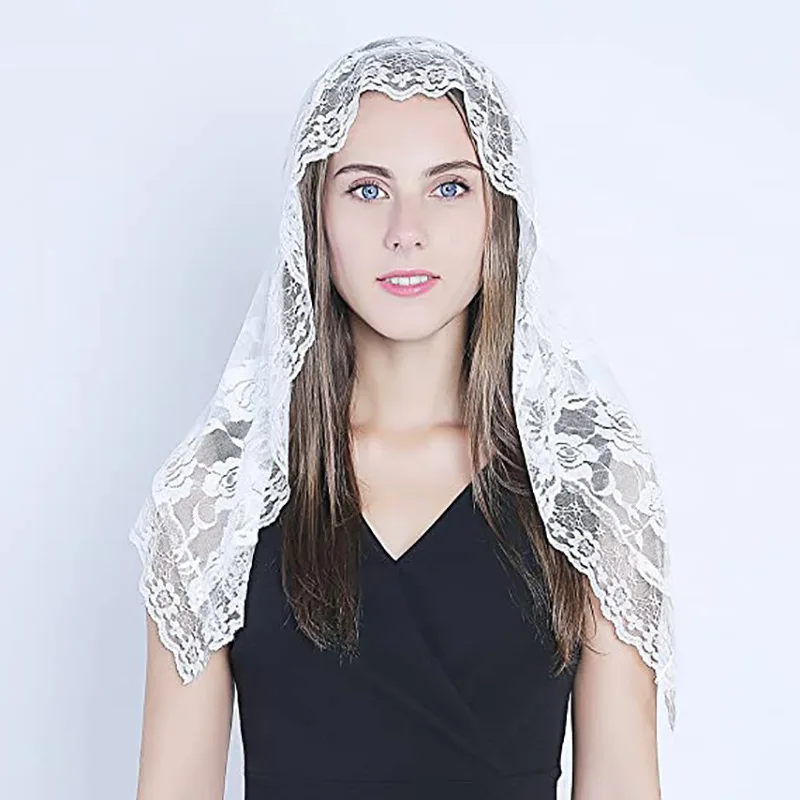 Kirchen schleier Mantilla Latin Massen schleier elegante florale Spitze Kopf bedeckung für Frauen katholische Schleier Kapellen Hochzeit Braut schleier