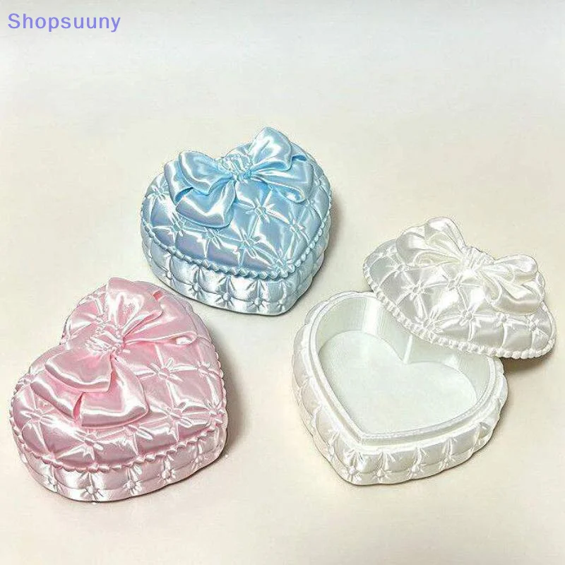 [SU]1Pcs Girly Aesthetic Ins Style Exquisite Trinket Storage Organizer Silk Heart-Shaped Makeup Brush Storage With Bowknot Gift