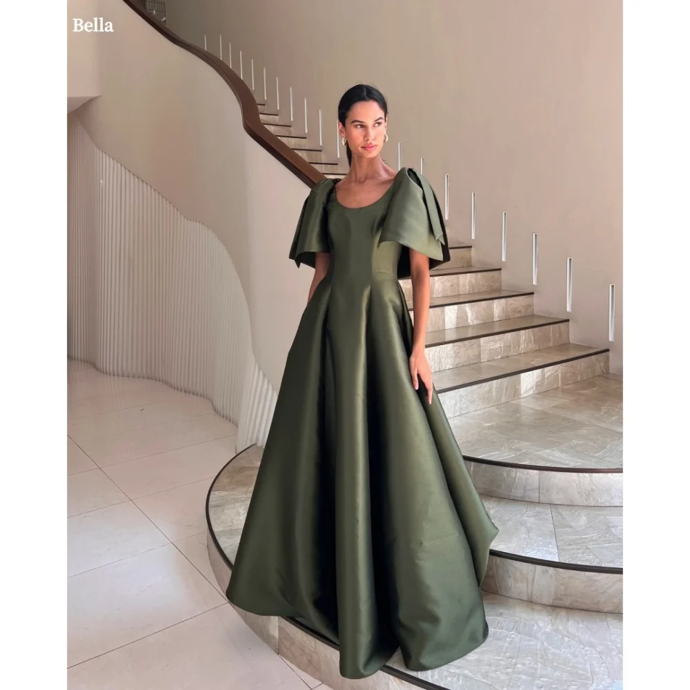 

Bella Индивидуальные зеленые платья трапециевидной формы с шалью, атласные вечерние платья без рукавов с круглым вырезом, платье для выпускного вечера длиной до пола, 2025 г.