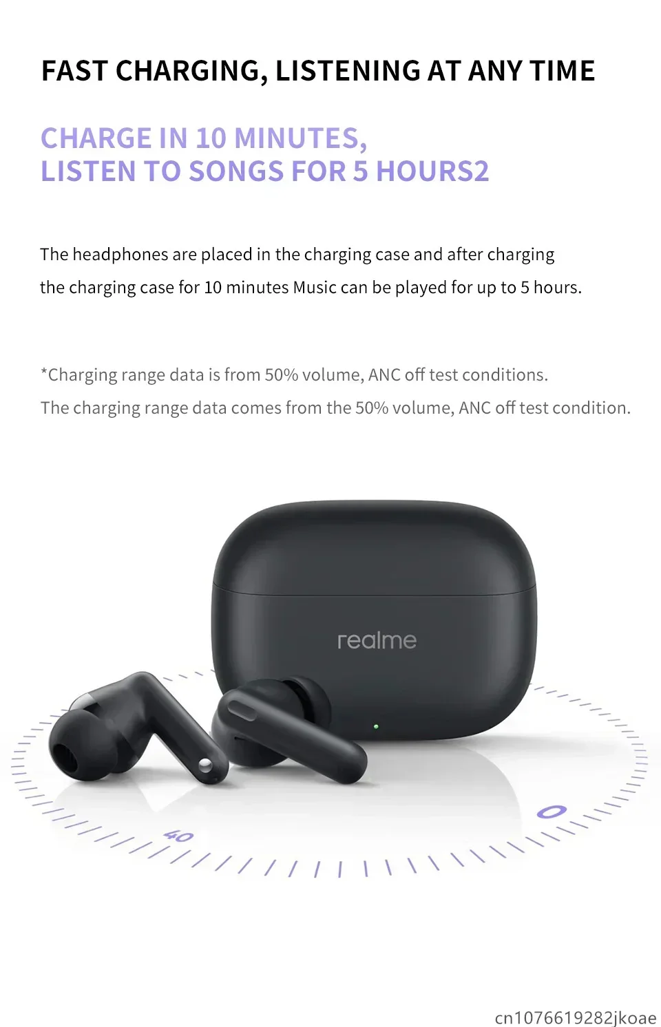 realme Buds T310-Kopfhörer, 46 dB, aktive Geräuschunterdrückung, kabellose HiFi-Kopfhörer, Bluetooth 5.4, Spiel-Musik-Headset, lange Standby-Zeit – Detail 14