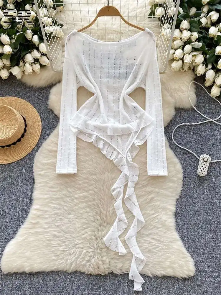 BabYoung jesień amerykańskie topy w stylu retro damskie bluzki z długim rękawem szczupła nieregularna odzież uliczna gorąca zgrywanie moda list T-Shirt z nadrukiem