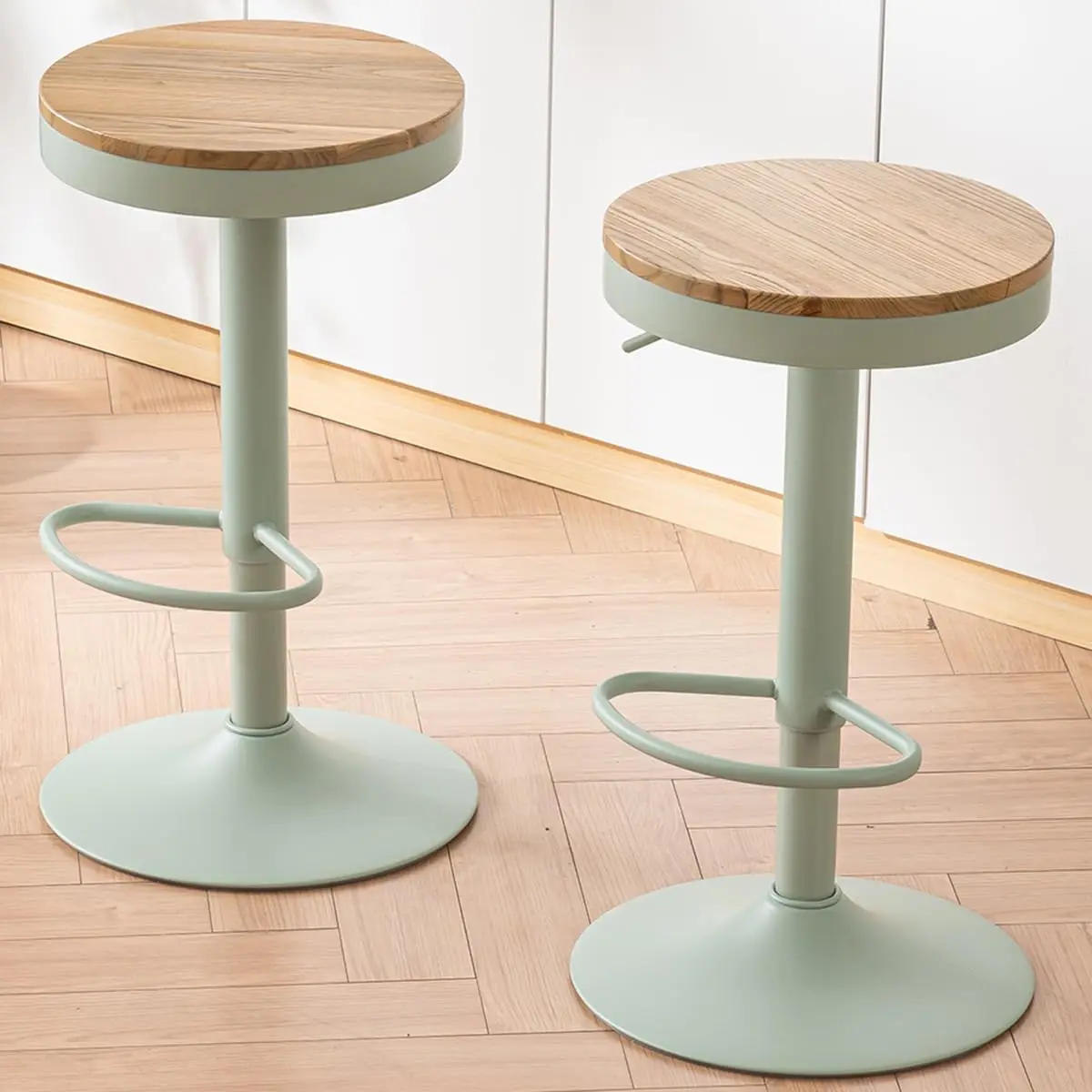 

Bar Stools Set Of 4 Round Adjustable Swivel Barstools Modern Backless Bar Chairs Wooden Seat Counter Height Stools, Customized