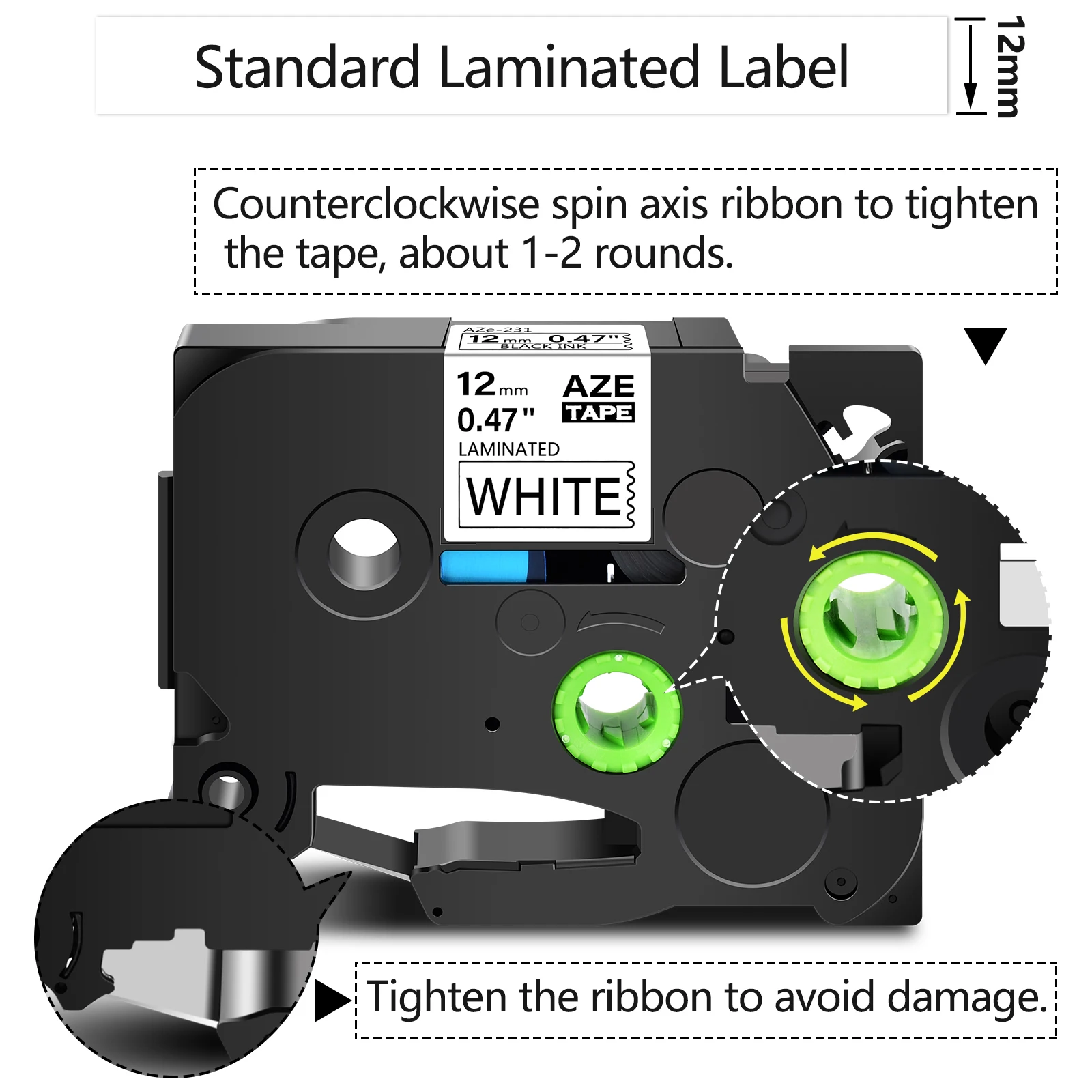 GREENCYCLE 1 Stück 6mm/9mm/12mm 231 Etikettenband Kompatibel mit Brother P-Touch Etikettendrucker für TZ TZE 131 231 431 531 631 731 Farbband – Detail 2