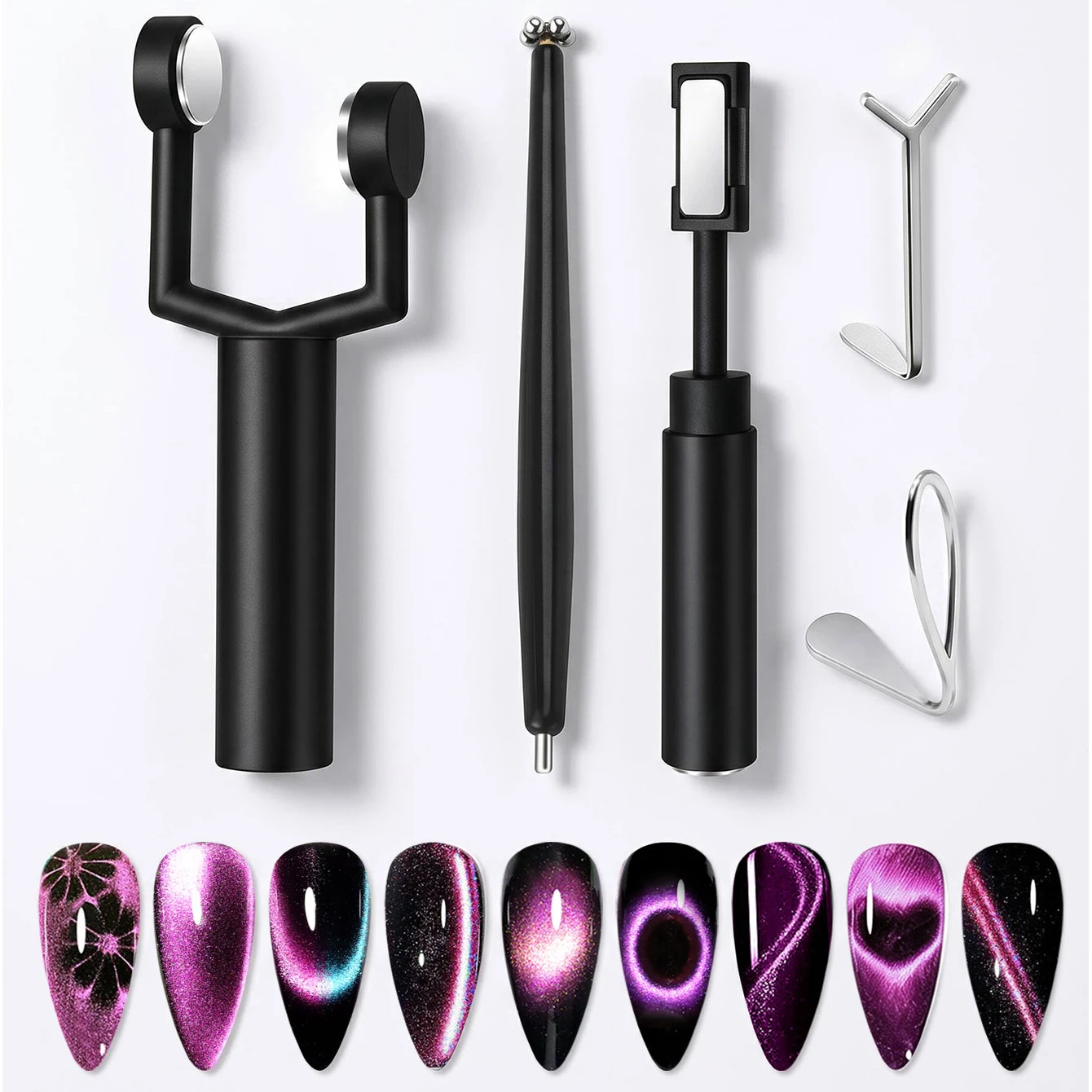 4pcs Nail Art Magnet Set,Detachable Y-Shaped Magnetic Pen, Dual-Ended Cat Eye Magnetic for Nail Polish Manicure Magnetic Tools