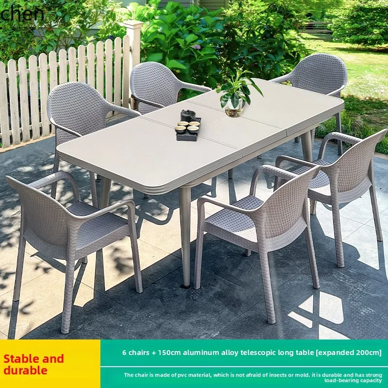 Outdoor Retractable Table Courtyard Aluminum Alloy Table Villa Garden Outdoor Table and Chair Set