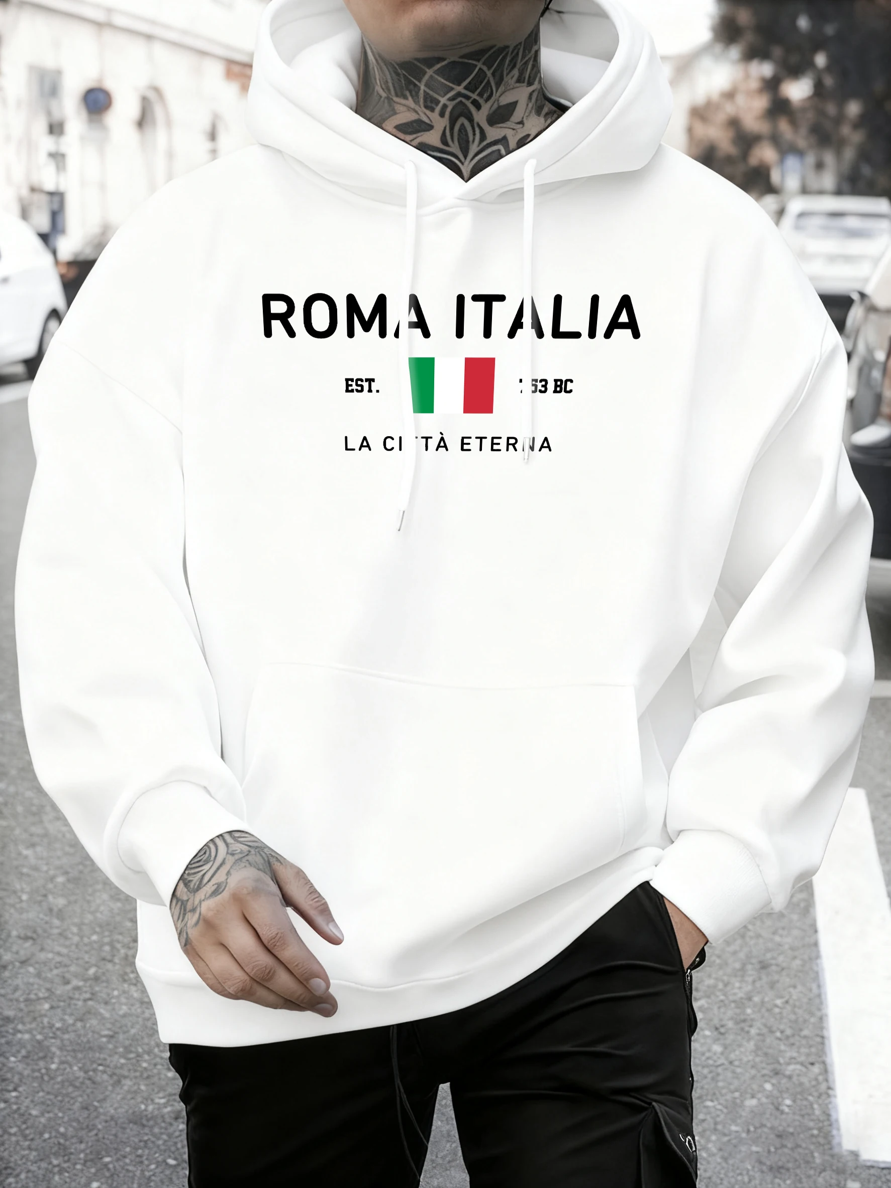 

Roma Italia с буквенным принтом, осенняя модная толстовка с капюшоном, мужские свободные базовые толстовки, уличные флисовые пуловеры, спортивная повседневная спортивная одежда