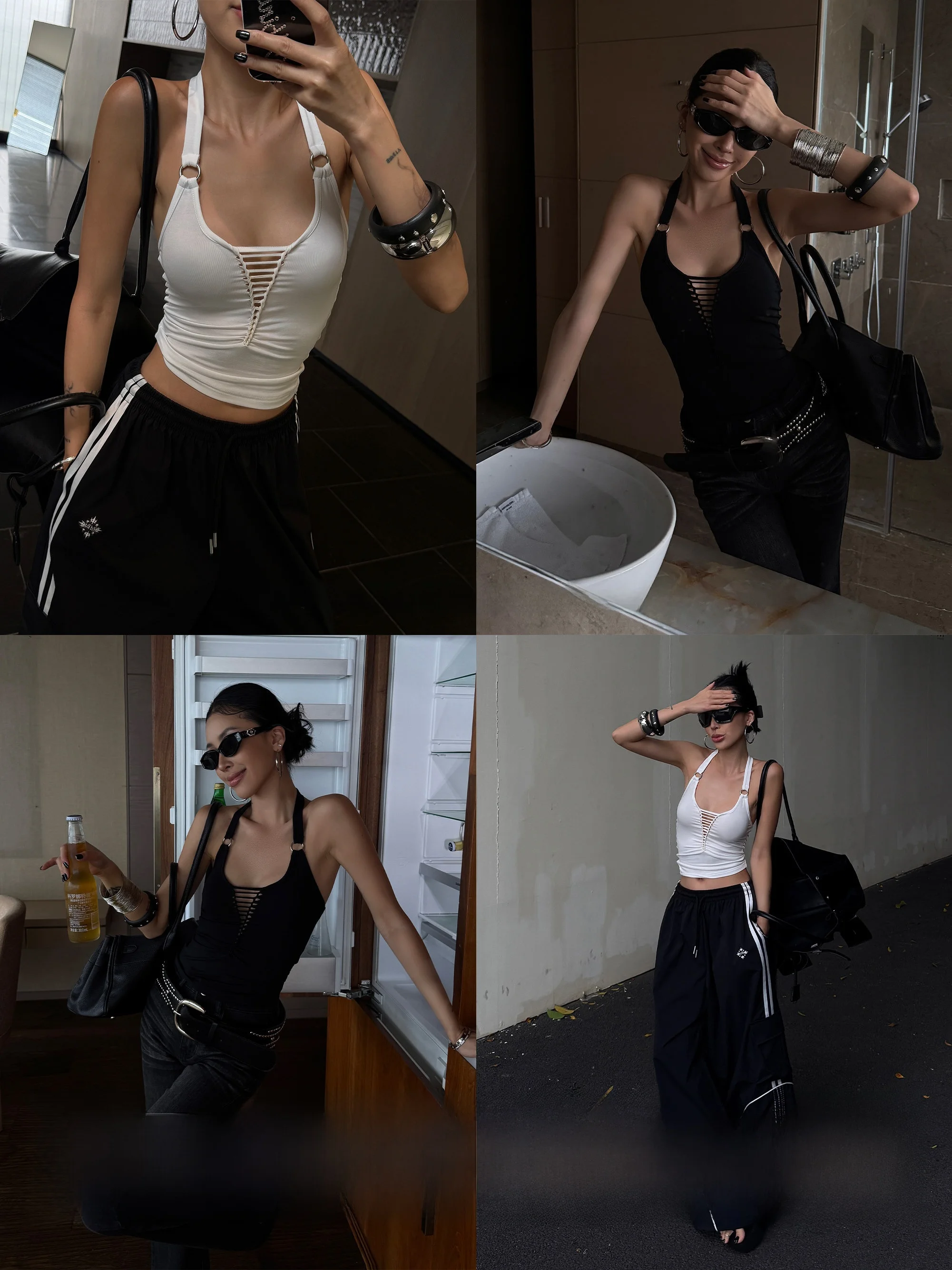 Sexy Modal Hollow out Neck Hanging Strap Vest Slim Fit Street Style Women's Top U-Neck High Elasticity Casual Wear