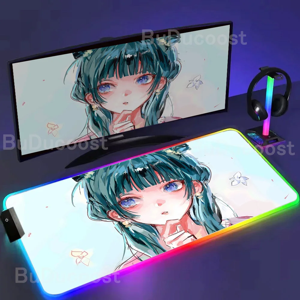 

RGB LED Mouse Pad PC Anime Girl Cute Maomao Extended Mousepad Laptop The Apothecary Diaries Keyboard Pad 900×400mm Desk Mice Mat