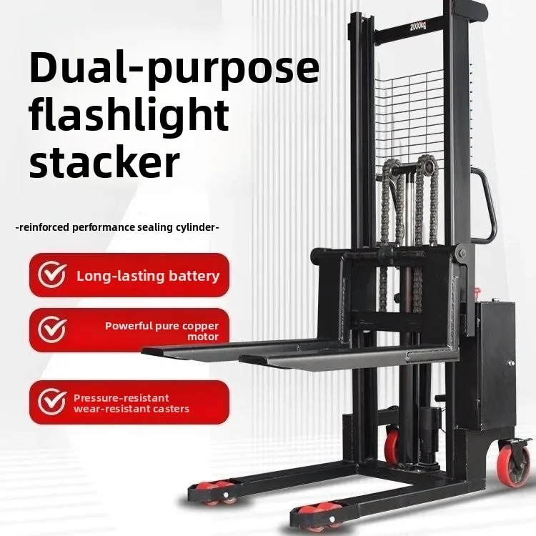 

Manual hydraulic forklift stacker 1 ton 2 tons semi-electric lift truck hand push cattle small forklift