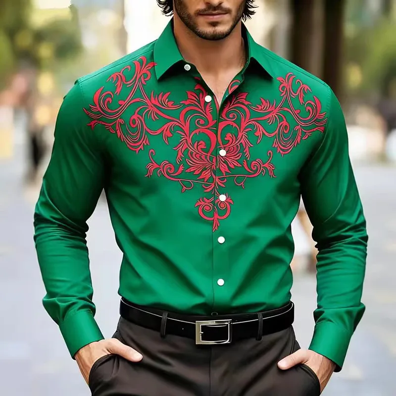 Autumn Men's 3D Printed Long Sleeve Shirt Men's Casual Shirt Lapel Long Sleeve