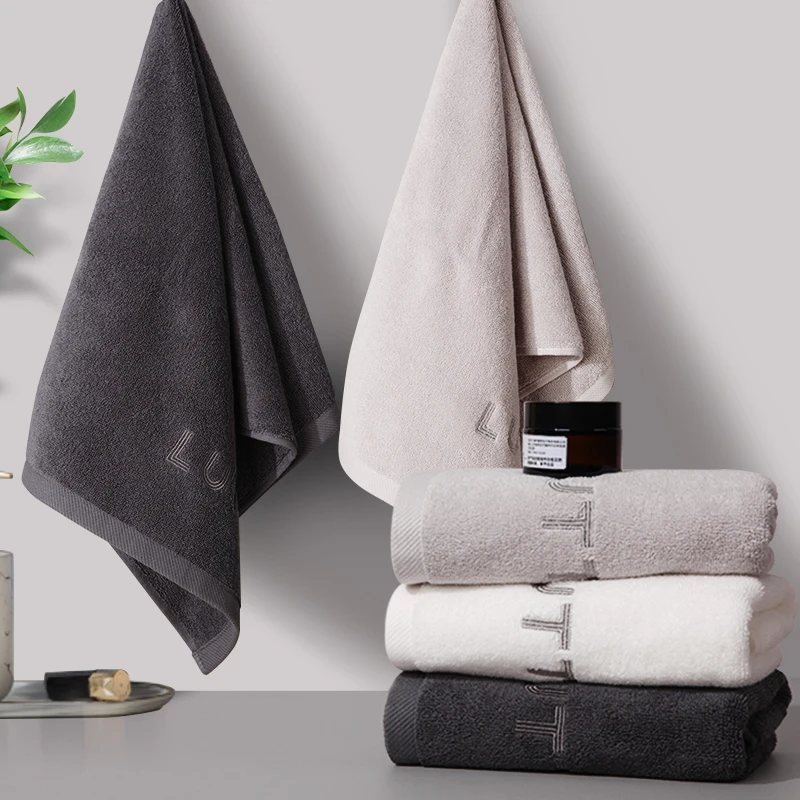 Thickened Enlarged Pure Cotton Towel - Highly Absorbent Lint-Free Colorfast Solid Color Bath Towel in Black White Gray