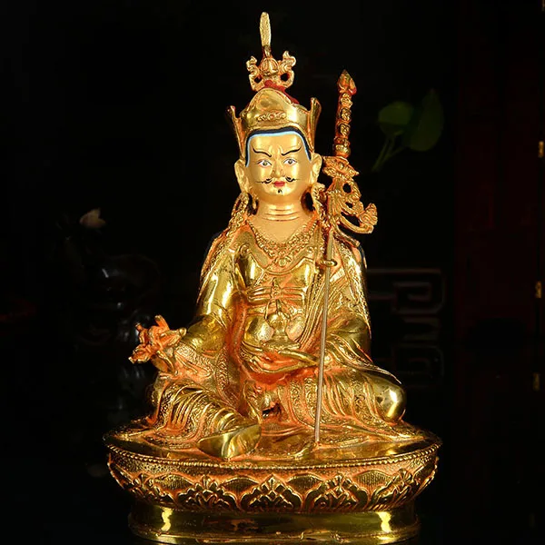 

21cm TALL# GOOD # thriving business money Safety #efficacious Nepal Gold-plated Padmasambhava Buddha statue