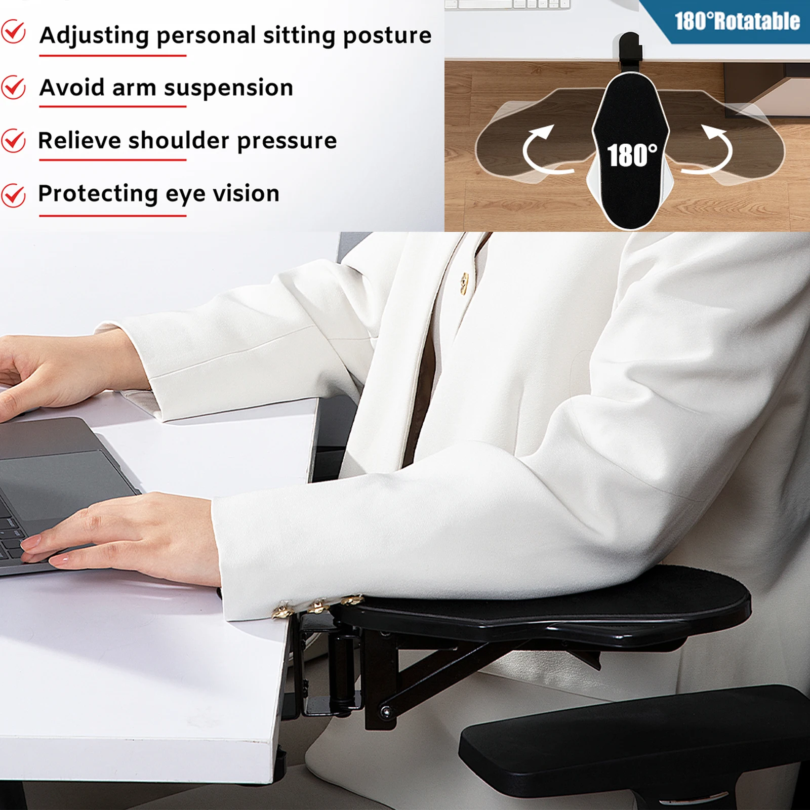 Rotating Computer Arm Rest Support Ergonomic Hand Shoulder Protect Mouse Pad Adjustable PC Wrist Rest Extender Desk For Office