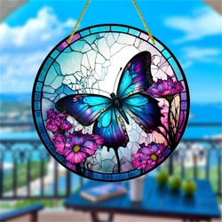 Butterfly Suncatcher Wall Sign Round Dyed AcrylicArt Board Painting Plaque Pendant For Door Farmhouse Festival Hanging Decor