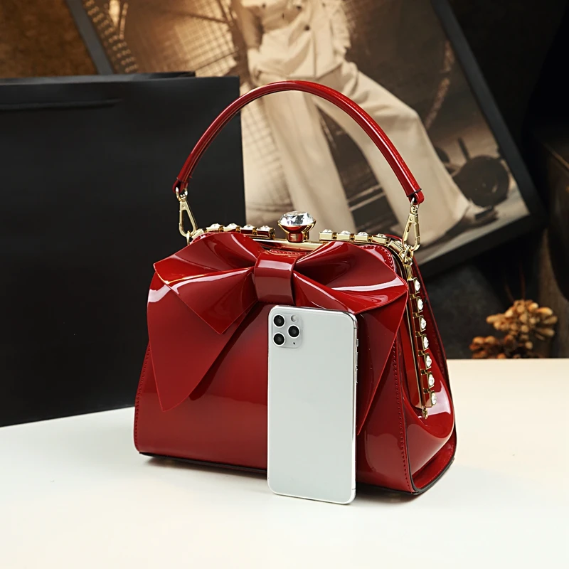 Small Bag Female Diamond Fashion Wild Leather Women Evening Bag Middle-aged Bow-knot Bag Mother Handbags Party Shoulder Bags