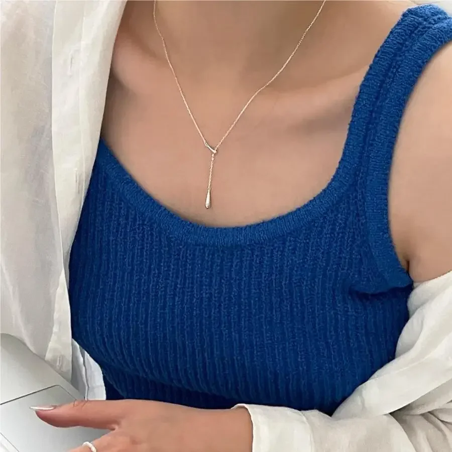 S925 Sterling Silver Water Drop Pendant Necklace Clavicle Chain Women Korean Fashion Simple Jewelry Gift Temperament Party INS