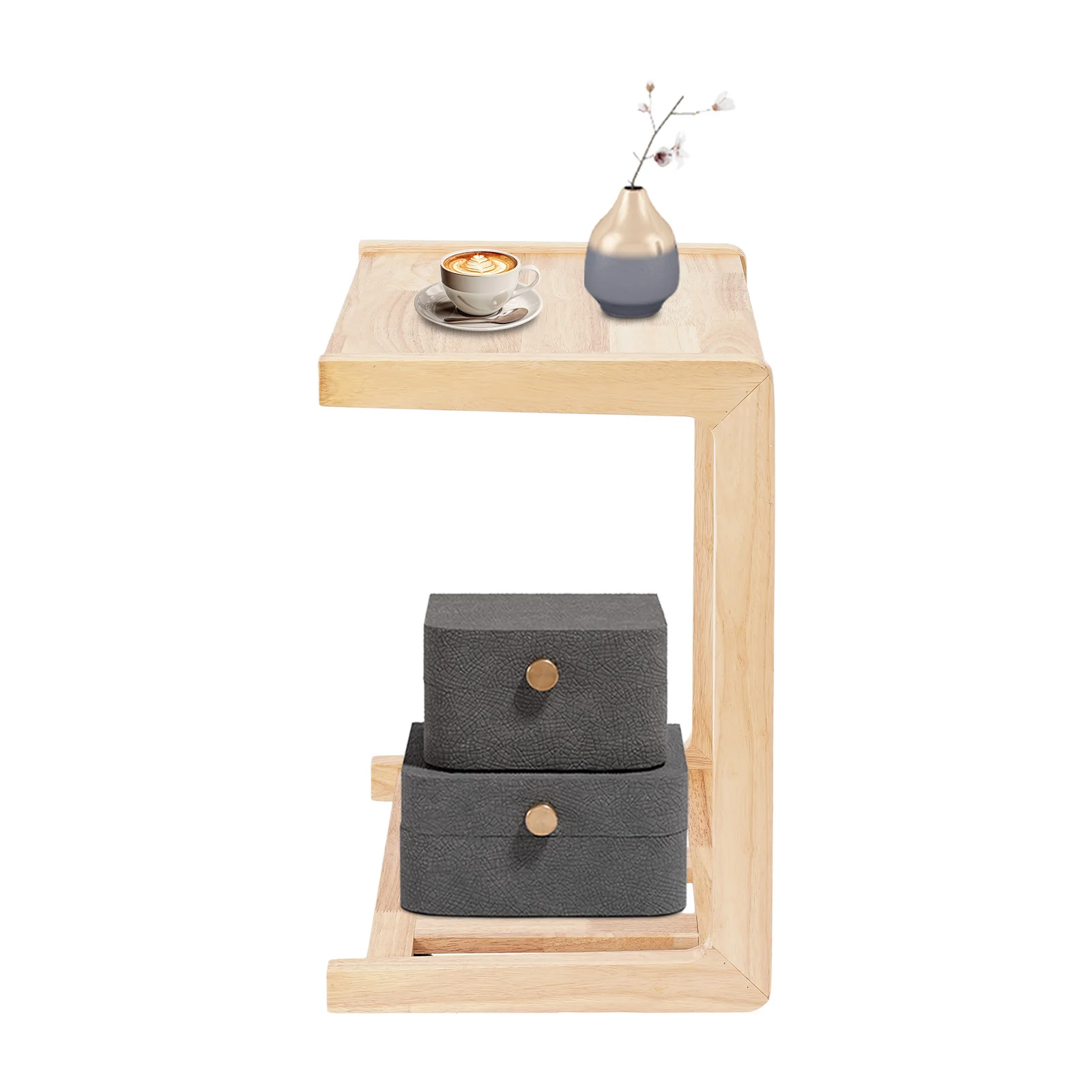 C-Shaped End Table with Wheels, Small Side Table on Casters for Sofa Bed, Space Saving 24.8
