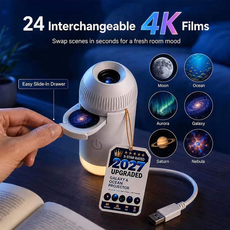 Rotatable Galaxy Starry Sky Projector Portable Car Home Decor 2-in-1 Wiring-free Led Sunset Atmosphere Lamp Children Adult Gifts