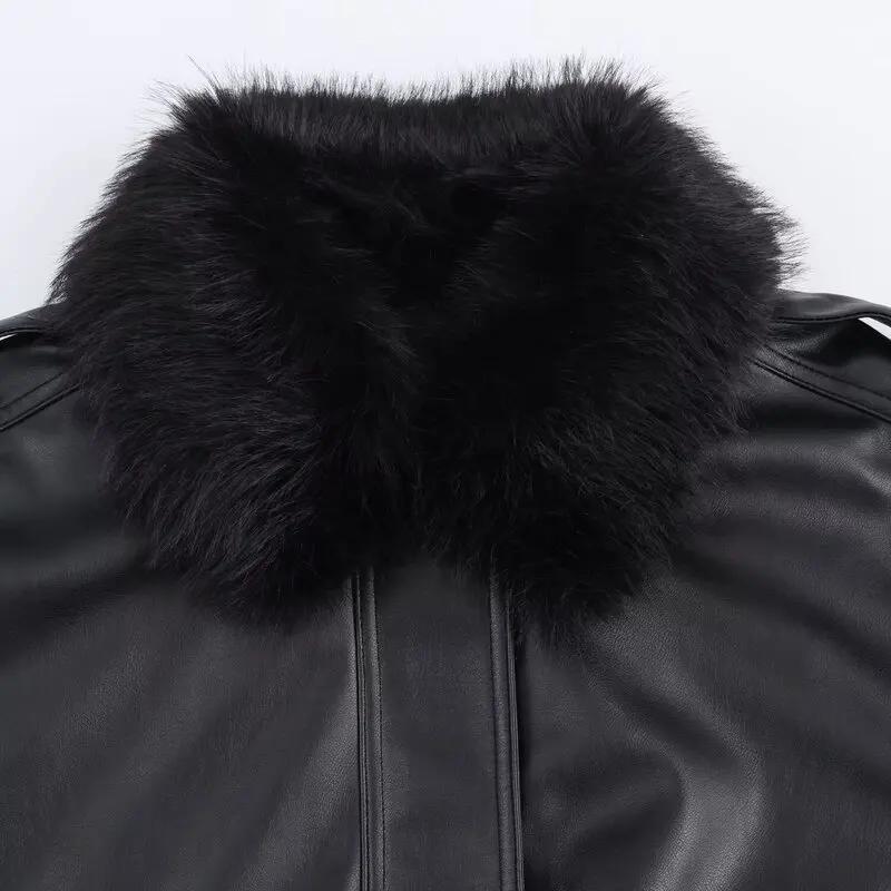 Detachable Fake Fur Effect Jaet Women's Faion Autumn New Arrival 2025 Long Sve Zipper Closure ort Outerwear