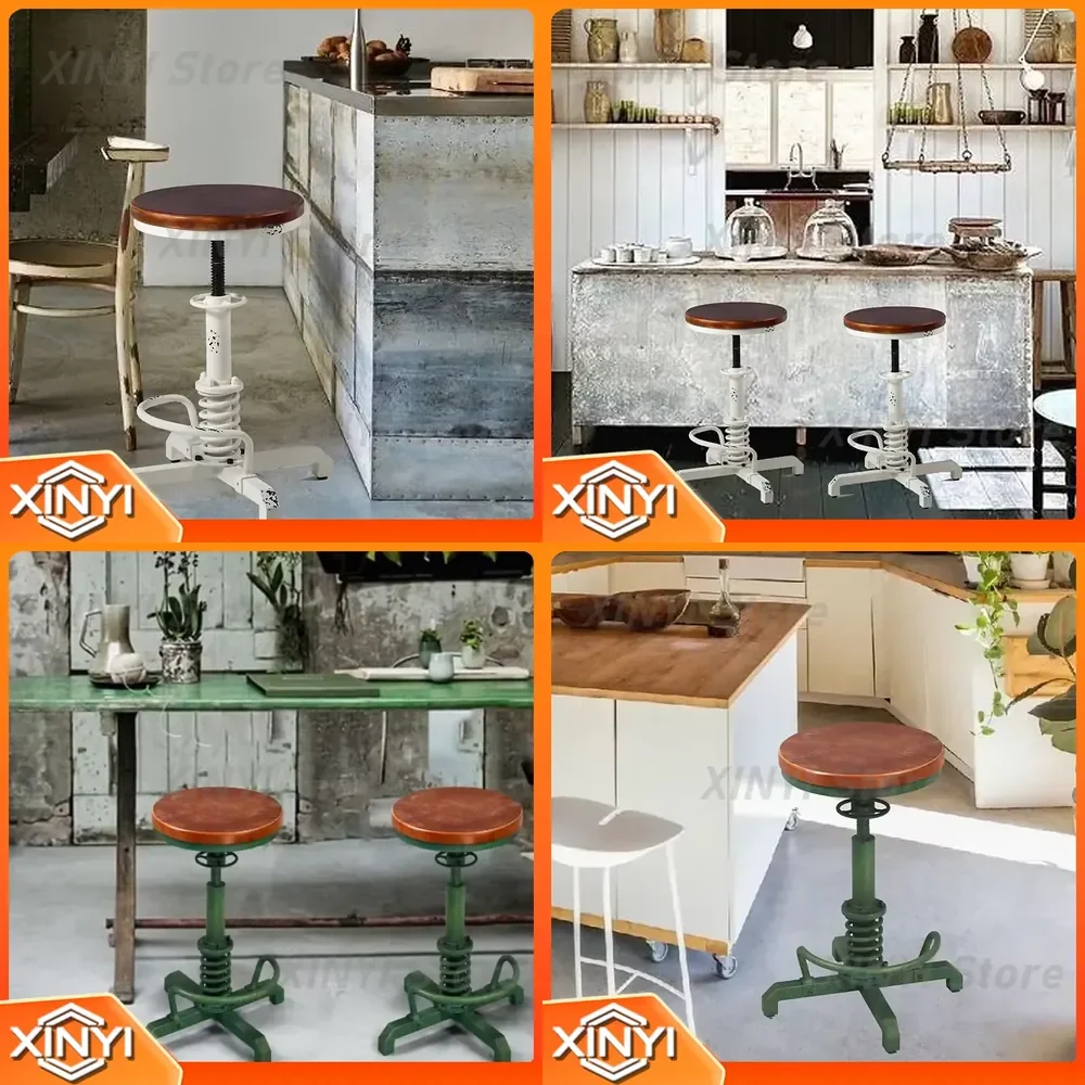 Industrial Retro Bar Stool for Cafe Boutique Hotel Commercial Adjustable Spring Base Metal Swivel Stool Heavy Duty Pub Stool