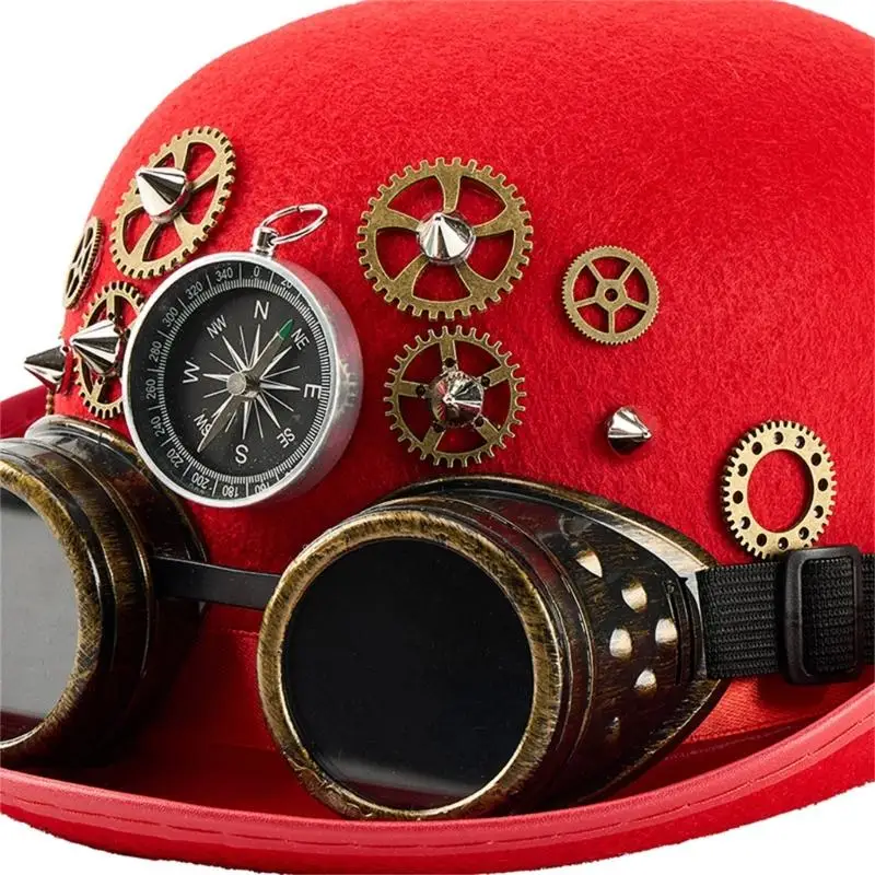 31BB Steampunk Styles Oval Top Hat With Removable Goggles And Compasses Halloween Costume Accessory for Women and Men